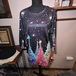 Colorful Starburst Christmas Tree 3/4 Sleeve Women's Top